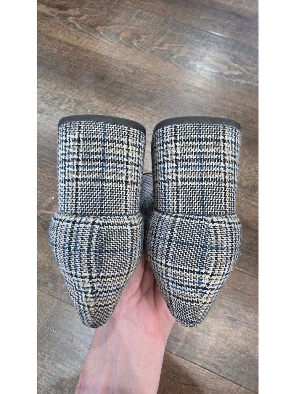 Elegant J. Crew Women's Plaid Low Block Heel Pumps with Pearl & Gems Size 5